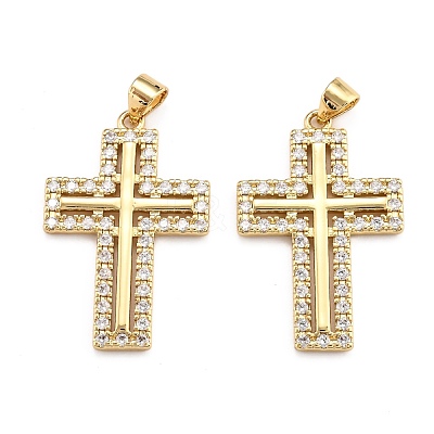 Brass Micro Pave Clear Cubic Zirconia Pendants ZIRC-J025-33G-1