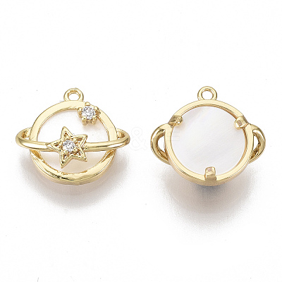 Brass Micro Pave Clear Cubic Zirconia Charms KK-S356-094-NF-1