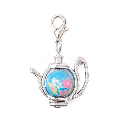 Teapot Handmade Polymer Clay & Tibetan Style Alloy Pendant Decorations HJEW-JM03544-1