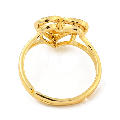 Heart with Letter Rack Plating Brass Micro Pave Clear Cubic Zirconia Adjustable Rings for Women RJEW-I105-01G-G-1