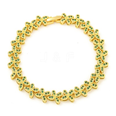 Rack Plating Brass Pave Cubic Zirconia Butterfly Link Bracelets for Women BJEW-B110-05G-04-1