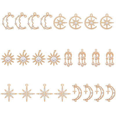 24Pcs 6 Styles Brass Micro Pave Cubic Zirconia Pendants KK-DC0002-84-1