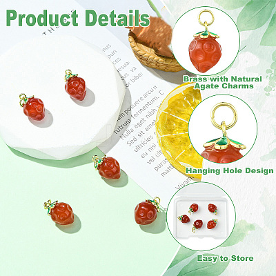 5Pcs Brass with Natural Agate Charms KK-CJ0003-17-1