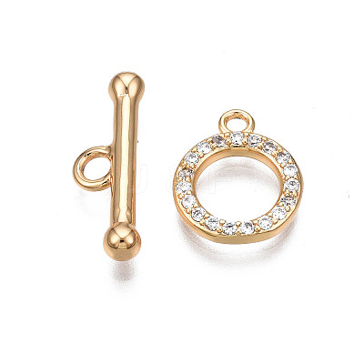 Brass Micro Pave Clear Cubic Zirconia Toggle Clasps X-KK-Q278-014-NF-1