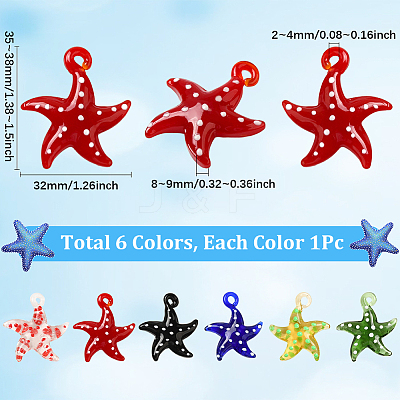 6Pcs 6 Colors Handmade Lampwork Pendants LAMP-SC0001-49-1