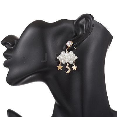 3D Cloud Glass Seed Beades Dangle Stud Earrings EJEW-MZ00644-03-1