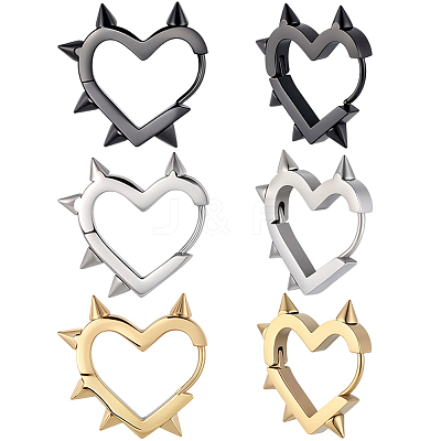 6Pcs 3 Colors Stainless Steel Hoop Earrings EJEW-BBC0001-88-1