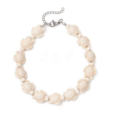 Ocean Sea Turtule Dyed Synthetic Turquoise Beaded Anklets for Women AJEW-AN00797-1