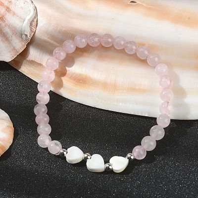 Natural Rose Quartz Round Beaded Bracelets BJEW-JB09878-02-1