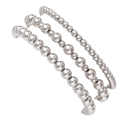3Pcs 3 Styles Brass Round Beads Stretch Bracelets for Women BJEW-JB12796-1