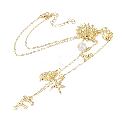 Bohemian Summer Beach Style 18K Gold Plated Shell Shape Initial Pendant Necklaces IL8059-6-1