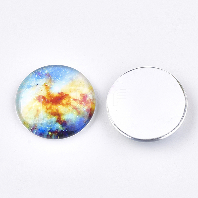 Starry Sky Pattern Printed Glass Cabochons GGLA-N004-25mm-D70-1