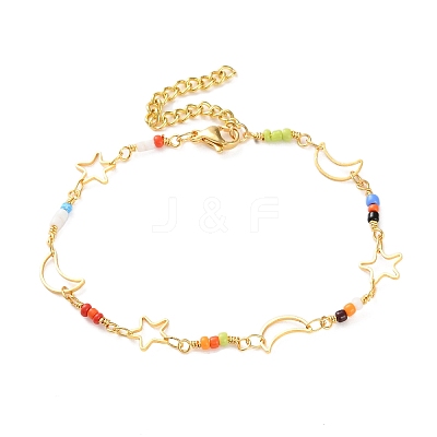 Star & Moon Brass Link Bracelets for Woman BJEW-S157-01G-1