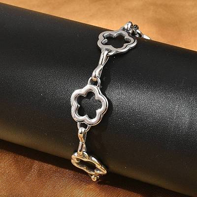 304 Stainless Steel Flower Link Chains Bracelets for Men & Women BJEW-D042-42P-1