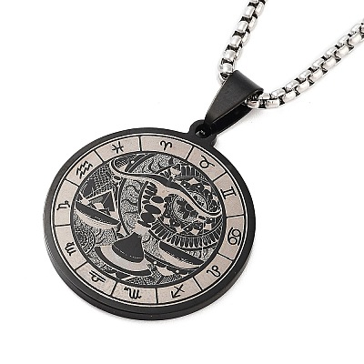 Retro Mandala 201 Stainless Steel Box Chain Constellation Pendant Necklaces for Women Men LS-NJEW-M223-01G-1