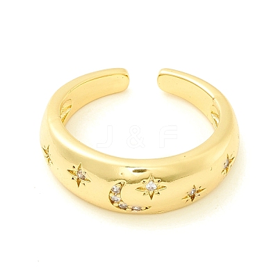 Clear Cubic Zirconia Moon and Star Open Cuff Ring for Women ZIRC-P096-03G-1
