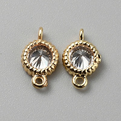 Brass Pave Clear Cubic Zirconia Connector Charms KK-WH0062-71B-G-1