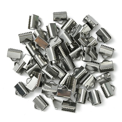 304 Stainless Steel Ribbon Crimp Ends STAS-YW0001-78B-1