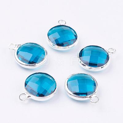 Silver Color Plated Brass Glass Flat Round Charms GLAA-M003-A-30S-1