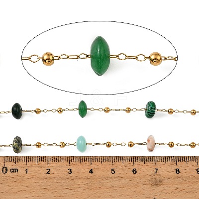 Handmade 304 Stainless Steel & Natural Mixed Gemstone Beaded Link Chains SA-CBAF245-02G-1