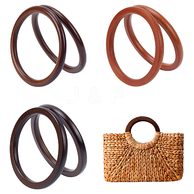 6Pcs 3 Styles Wooden Round Ring Shaped Bag Handles FIND-WR0007-90-1