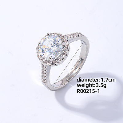 Flat Round Platinum Brass Adjustable Ring with Cubic Zirconia EG7863-29-1