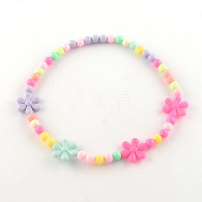 Flower Acrylic Pendant Necklaces and Stretch Bracelets Jewelry Sets X-SJEW-R048-05-1