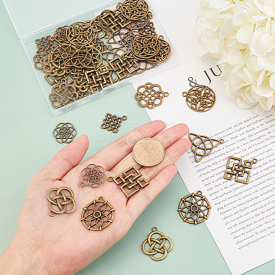 48Pcs 8 Style Tibetan Style Alloy Pendants TIBE-PH0001-19AB-1