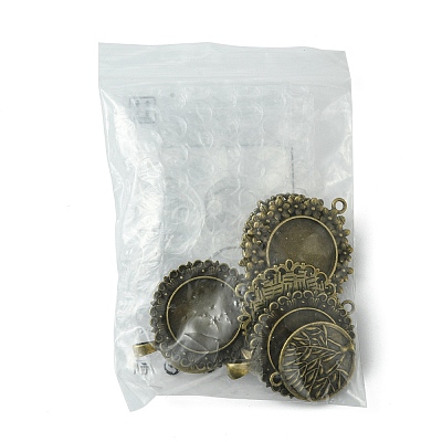 DIY Blank Round Glass & Tibetan Style Alloy Pendant Making Kits DIY-FS0006-10-1