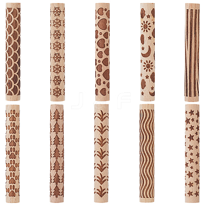 10Pcs 10 Styles Wood Rolling Pin AJEW-GF0014-29-1