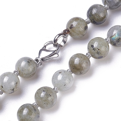 Natural Labradorite Beaded Necklace NJEW-I107-03-1