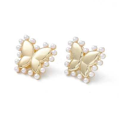 Long-Lasting Plated Brass Stud Earrings with Plastic Pearl for Women EJEW-A088-05G-1