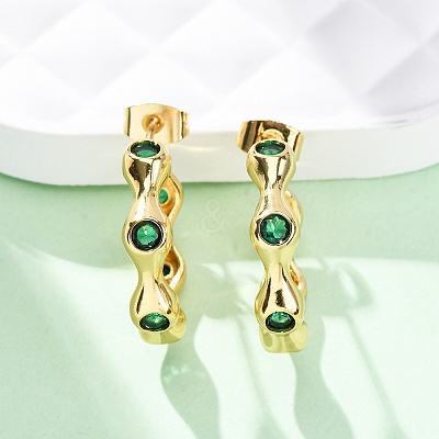 Green Cubic Zirconia Round Stud Earrings EJEW-F314-06G-1