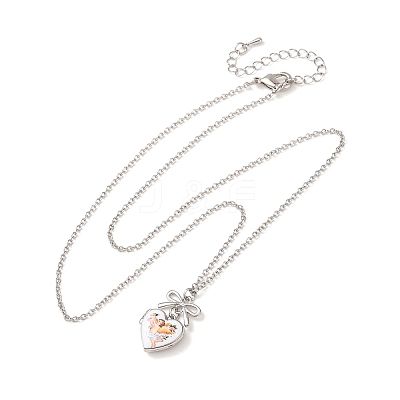 Brass Enamel Bowknot Angel Heart Photo Locket Pendant Necklaces for Women KK-CBAF5B9-03P-1