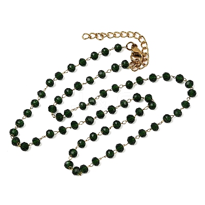 304 Stainless Steel with Glass Faceted Rondelle Bead Handmade Link Chain Birth Stone Necklaces for Women NJEW-G195-01G-09-1