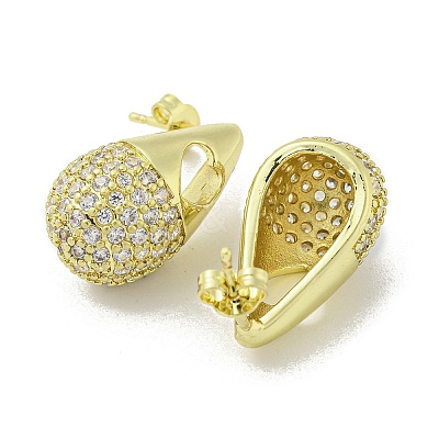 Teardrop with Heart Rack Plating Brass Stud Earrings with Cubic Zirconia EJEW-Z035-06G-1