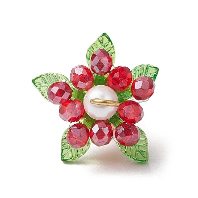Glass with Round Shell Pearl and Acrylic Charms Pendants PALLOY-MZ00647-1