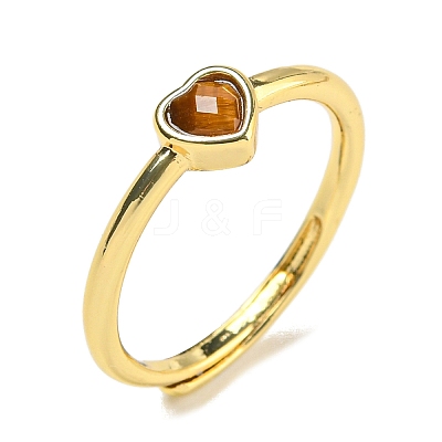 Heart Natural Tiger Eye Adjustable Rings RJEW-Q818-02G-02-1