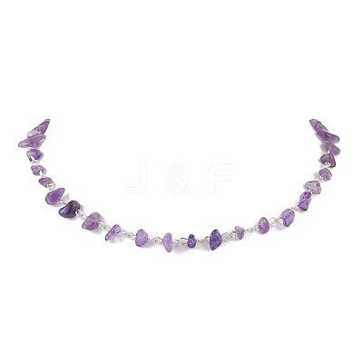 Natural Amethyst Chip Beaded Necklaces NJEW-JN05140-02-1