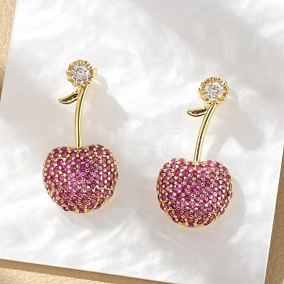 Cherry Brass Micro Pave Cubic Zirconia Stud Earrings EJEW-M077-12G-01-1