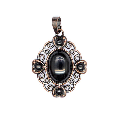 Retro Hollow Natural Obsidian Pendants PW-WG7B8C5-01-1
