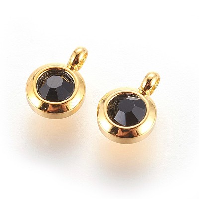 304 Stainless Steel Rhinestone Charms STAS-P237-10G-06-1