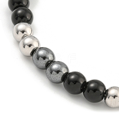 6mm Synthetic Non-magnetic Hematite & Glass & 304 Stainless Steel Round Beaded Bracelets for Women BJEW-G717-05P-1