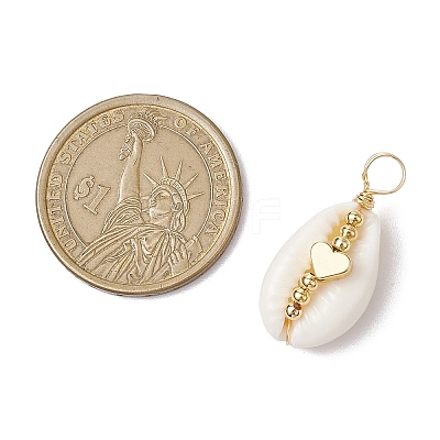 Natural Cowrie Shell Copper Wire Wrapped Pendants PALLOY-JF02932-02-1