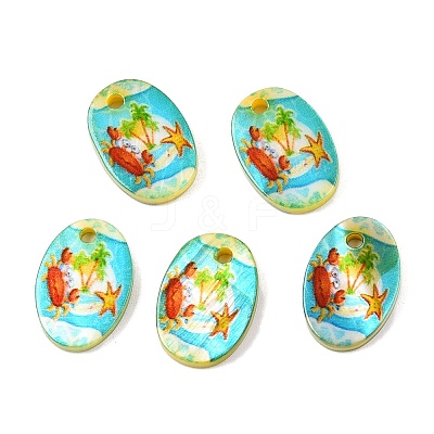 Natural Freshwater Shell Double Face Printed Oval Charms SHEL-T020-05B-1