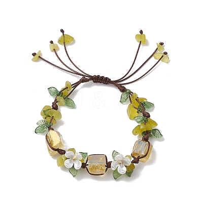 Electroplated Natural Olive Jade Chip Bead Braided Bead Bracelets for Women BJEW-TA00610-03-1