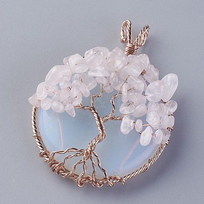 Opalite & Natural Rose Quartz Big Pendants G-G771-B06-1
