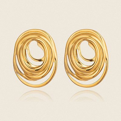Spiral Oval 304 Stainless Steel Stud Earrings SU9252-1