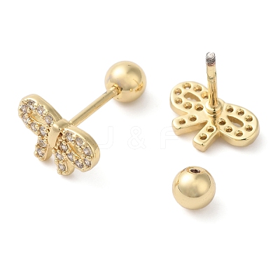 Bowknot Bow Brass Micro Pave Clear Cubic Zirconia Cartilage Earrings EJEW-L289-03G-04-1
