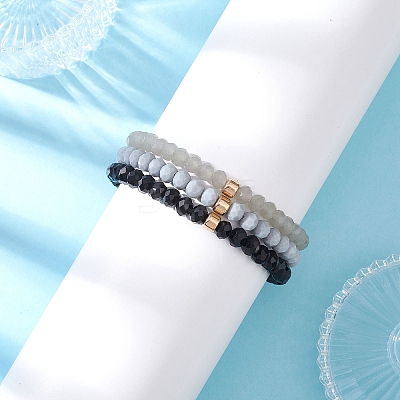 3Pcs Faceted Imitation Jade & Opaque Glass Rondelle Beaded Stretch Bracelets for Women BJEW-JB12563-04-1
